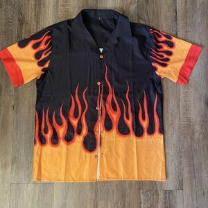 Vintage 90s Fire Flames Short Sleeve Streetwear - Mens Small Collared Shirt